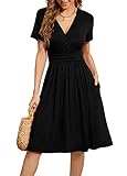 WEACZZY Women's Summer Short Sleeve Casual Dresses V-Neck Floral Party Dress with Pockets