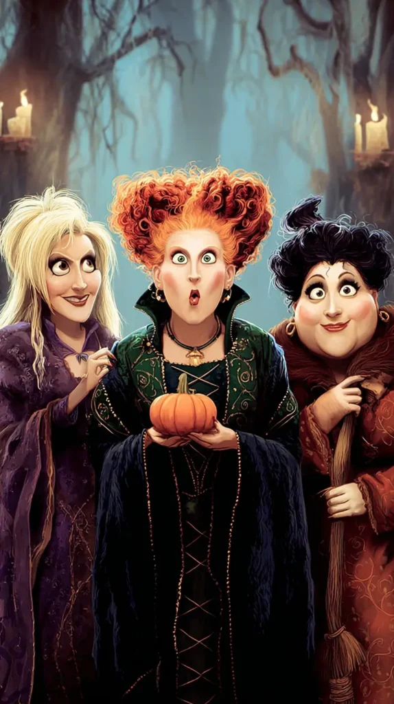 cartoon of the Sanderson sisters, Halloween wallpaper
