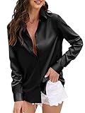 CUNLIN Womens Soft Satin Silk Button Down Shirts for Women Silky Long Sleeve Work Shirt Dress Blouses Tops