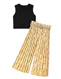 BAVADER Girls Clothes 7-14Y Kids Clothes Girls Rib Crop Tank Tops + Pleated Wide Leg Pants Girls 2 Piece Summer Outfits