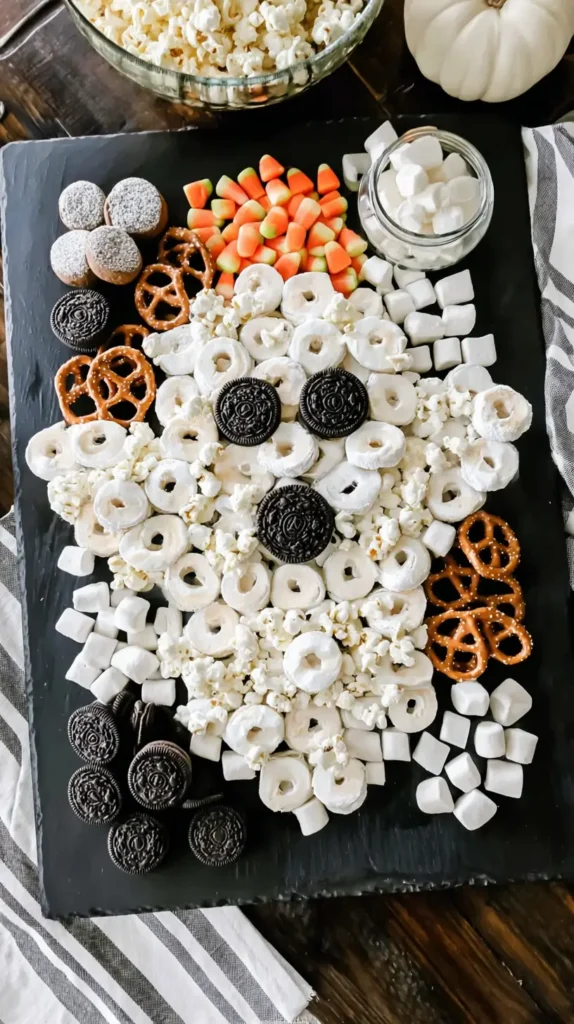 dessert foods forming a ghost shape