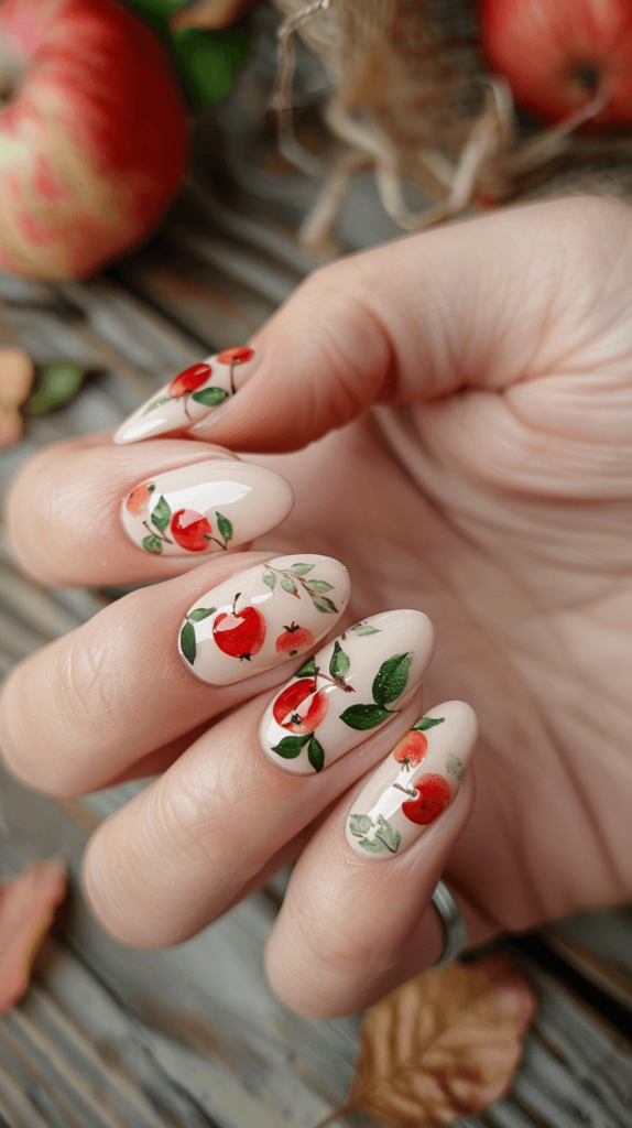 back to school nails with apples