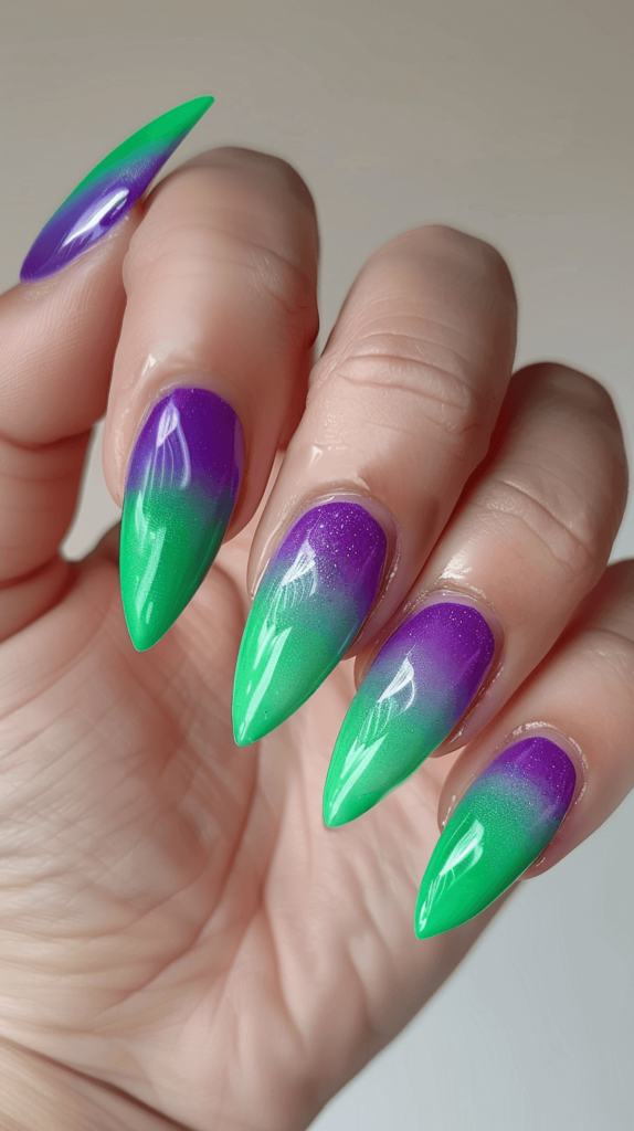 purple and green ombre nails