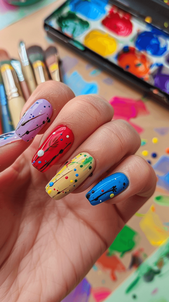 nails with paint splatter on them