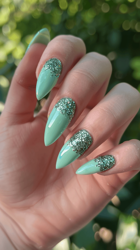 sea green with silver accent nails