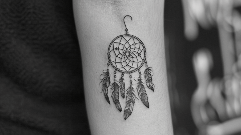 dreamcatcher tattoo on forearm; mom and daughter tattoos