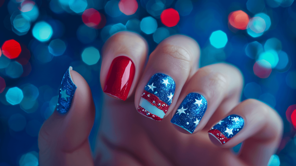 4th of July red, white and blue nails