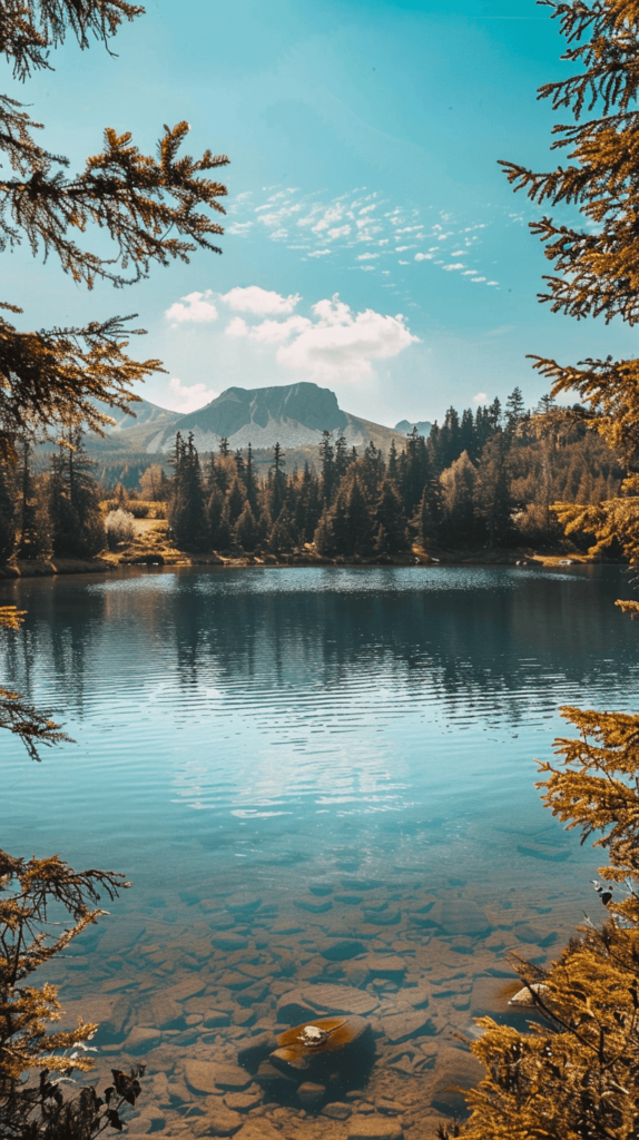 lake surrounded by trees on a cloudy day in the afternoon