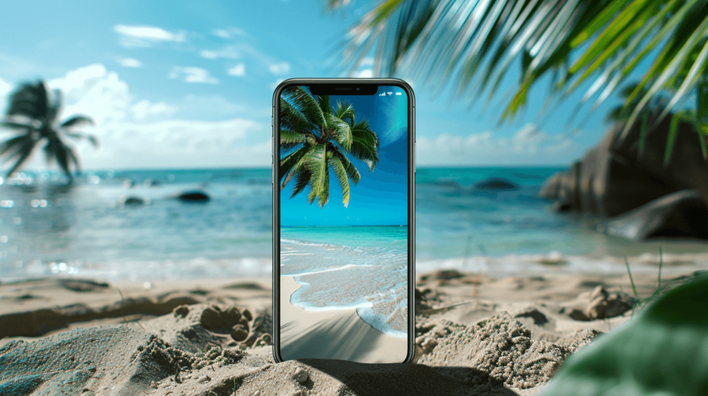 iPhone on a beach with a beach scene in the background