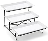 Yedio 3 Tier Serving Tray Set Porcelain Tiered Serving Trays Platters, Collapsible Sturdier Stand with Stable Cross Bars, for Party Entertaining Food Display Fruit Dessert, 12 Inch