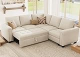 Belffin Modular Sectional Sleeper Sofa with Pull Out Couch Bed Velvet Convertible L Shaped Sectional Couch for Living Room Apartment Beige