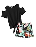 Arshiner Girls Short Sets 2 Pieces Outfits Short Sleeve Tie Knot T-Shirts and Casual Shorts With Pockets Cute Clothes Sets