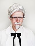 ALLAURA Old Man Colonel Sanders Halloween Costumes for Guys Wig + White Beard Moustache Glasses & Tie Set - Realistic White Hair Fits All - Compatible with Colonel Sanders Wig