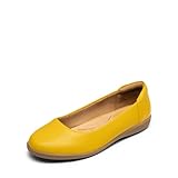 DREAM PAIRS Women’s Comfortable Ballet Dressy Work Flats, Round Toe Slip on Office Shoes,Size 10,Yellow-PU,SDFA2312W