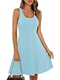 Missufe Women's Sleeveless Racerback Flared Casual Plain Knee Length Tank Dress (Light Blue 02, Medium)