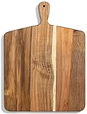 Acacia Wood Cutting Board and Chopping Board with Handle for Meat, Cheese Board, Vegetables, Bread, and Charcuterie - Decorative Wooden Serving Board for Kitchen and Dining Room, Large 17” x 13”