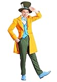 Adult Classic Mad Hatter Costume Mens, Alice in Wonderland Tea Party Bright Orange Crazy Suit Outfit