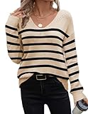 Zeagoo Womens Sweaters Trendy Fashion Long Sleeve Shirts Off Shoulder Crochet V Neck Knit Pullover Tops Outfits