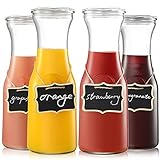 NETANY Set of 4 Glass Carafe with Lid, 1 Liter Beverage Serveware Carafe, Clear Glass Pitcher for Mimosa Bar, Brunch, Cold Water, Juice, Milk, Iced Tea, Lemonade