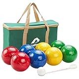 ApudArmis 90mm Bocce Balls Set, Lighter Outdoor Bocce Game for Backyard/Lawn/Beach - Set of 8 Soft PE Balls & 1 Pallino & Nylon Carrying Case & Measuring Tape for Kids Teens Beginners