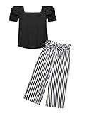 Arshiner Girls 2 Pieces Outfits Kids Square Neck Puff Sleeve Tops and Pants Set with Pockets 6-14 Years