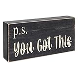 Esur Motivational Home Office Desk Black Decor - Farmhouse Wooden Box Sign Gift for Women - P.S. You Got This