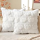 MIULEE Fall Throw Pillow Covers 18 x 18 Decorative Pumpkin Pattern Pillow Covers Soft Plush Faux Wool Couch Pillow Covers for Home, Set of 2,Pure White