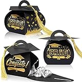 Spakon 30 Pcs Graduation Cap Gift Box Graduation Party Favors Graduation Candy Box Treat Box with Tassel Graduation Centerpieces for Tables 2024 Graduation Decorations Grad Part(Black, Gold)