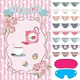 Hooqict Tea Party Games Pin The Tea Cup on The Saucer, Large Tea Party Decorations Poster with 24 Tea Cup Stickers for Girls Birthday Party Games Women Tea Party Favors Supplies