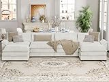 YESHOMY Sectional Modular Sofa U Shaped Chenille Fabric Couch with High Supportive & Soft Sponges and Removable Ottoman, Sleeper Comfy Upholstered Furniture for Living Room, White