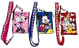 3 X Disney Mickey Minnie & Friends Lanyard with ID Badge Holder Wallet Coin Purse Ticket Key Chain