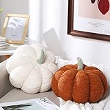 2 Pieces Simulated Pumpkin Pillow Plush Pillow 3D Pumpkin Shaped Pillow Cozy Fall Decorations Stuffed Throw Pillows for Thanksgiving Christmas Halloween Bedroom Sofa Couch Supplies (White, Brown)