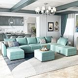 HONBAY Oversized Modular Sectional Sofa with Storage Reversible Sectional Couch Modular Sofa with Chaise U Shaped Sectional Set with Ottoman for Living Room, Aqua Blue