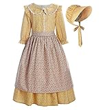 ReliBeauty Pioneer Girl Costume Colonial Prairie Dress Yellow