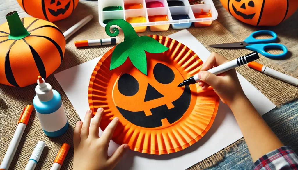 pumpkin craft on a paper plate