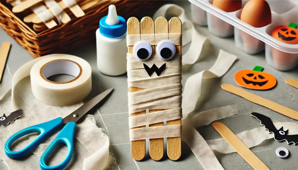 popsicle stick mummy Halloween crafts for kids