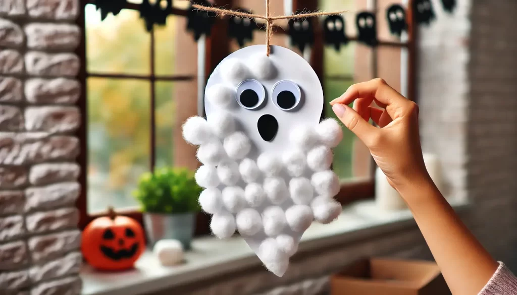 cotton ball ghost halloween craft for kids