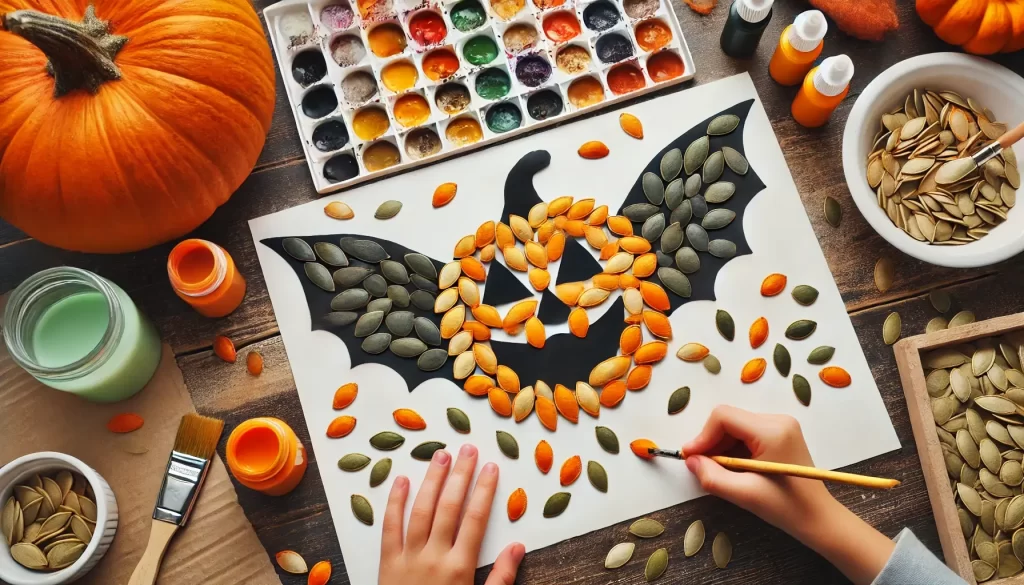 pumpkin seed halloween craft for kids