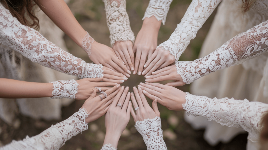 hands in a circle, bridal shower