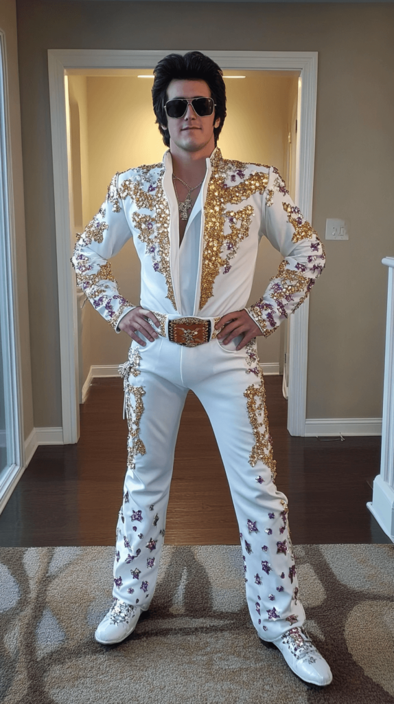 Elvis Presley costume white jumpsuit with gold