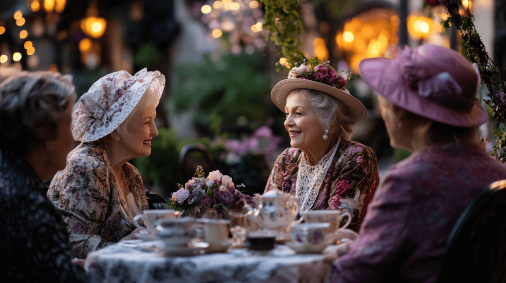 older ladies at an outdoor tea party