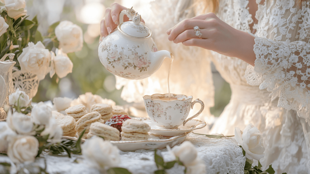 pouring tea from a fancy tea pot