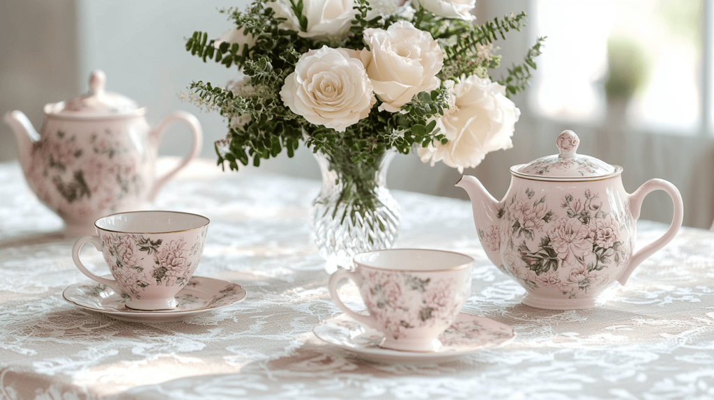 tea pot and tea cup and saucer, double sets