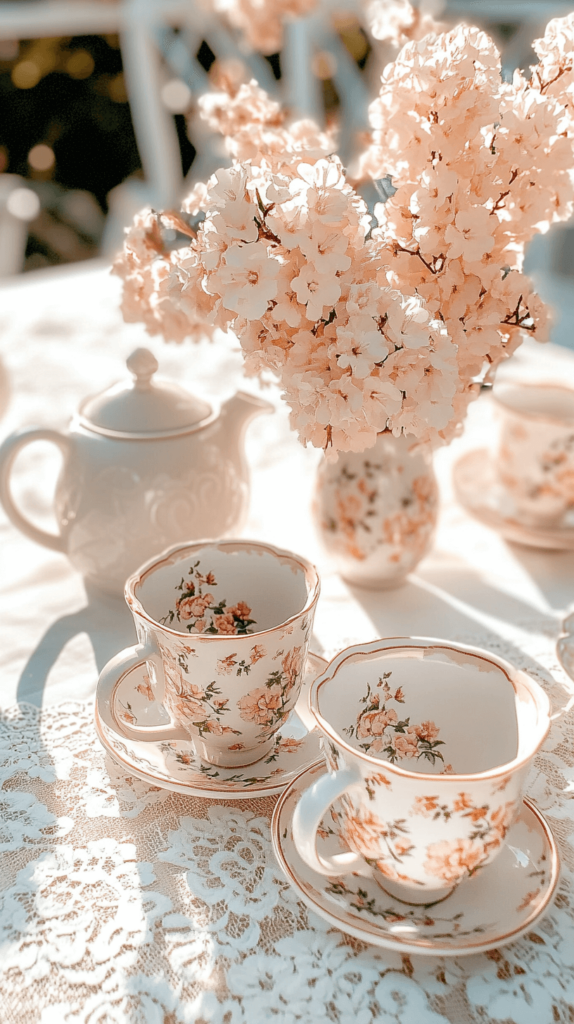 vintage tea pot and tea cups