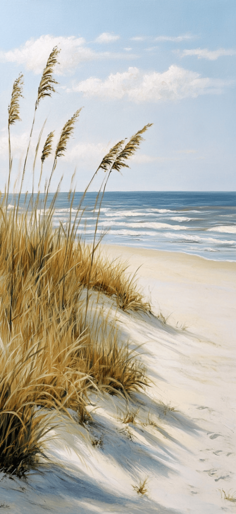 beach with tall sand dunes and grasses