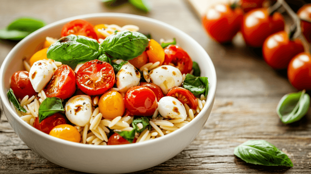 caprese orzo salad with balsamic