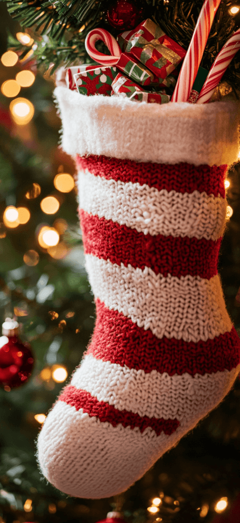 Christmas stocking full of treats; Christmas wallpaper