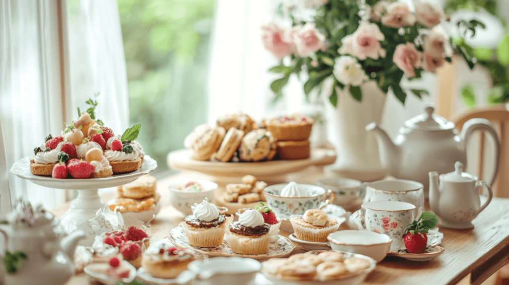 indoor tea party foods setup