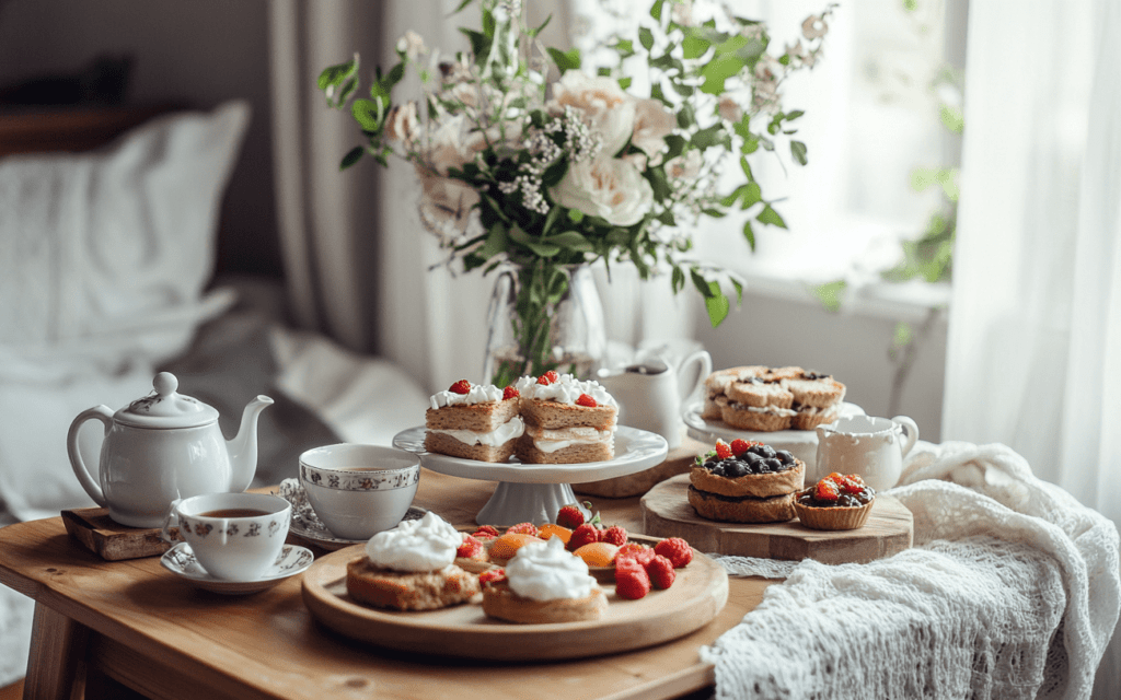 cozy indoor tea party set up
