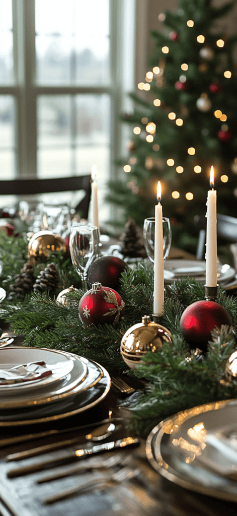 table set for Christmas dinner